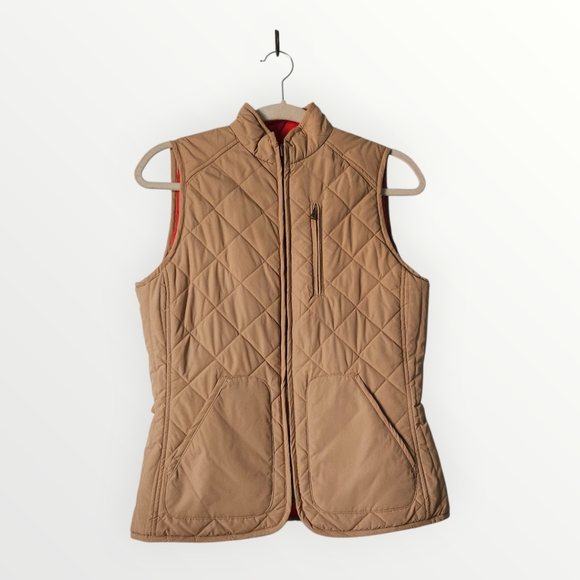 Lauren Ralph Lauren Reversible Quilted Vest Red Tan Womens S Equestrian Out - Picture 1 of 9